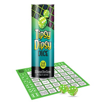 Tipsy dipsy dice game 2-8 players a risque dice game example photo with packaging.