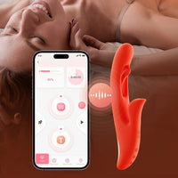 Orange rabbit app enabled vibrator beside smart phone