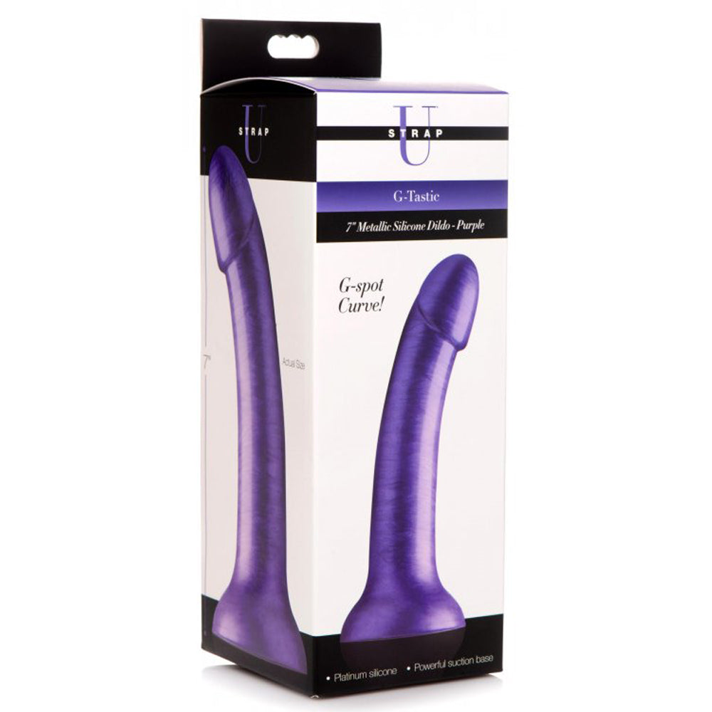 Purple G-tastie 7'' dildo inside packaging.
