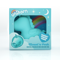 Blue Unihorn mount n peak vibrator inside packaging.