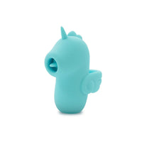 Blue unihorn finger vibrator flutter tongue, soft silicone and water resistant design example photo.