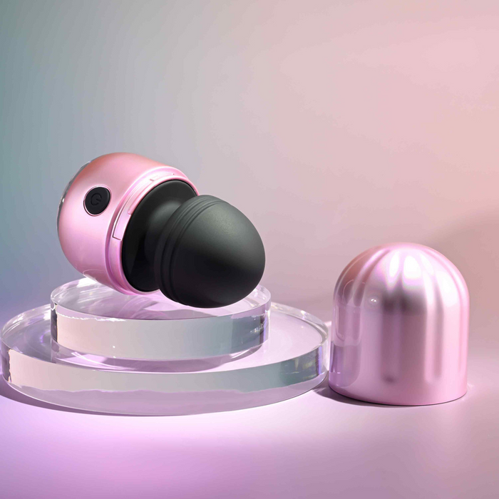 Black vacation vibes vibrator against display case example photo.