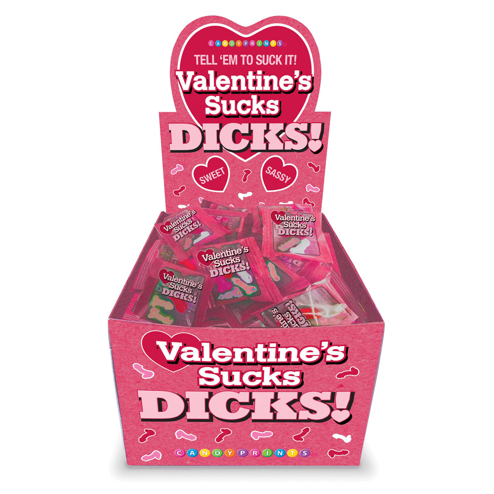 Valentines sucks dicks edible candy 100 mini packs in display case.