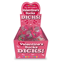 Valentines sucks dicks edible candy 100 mini packs in display case.