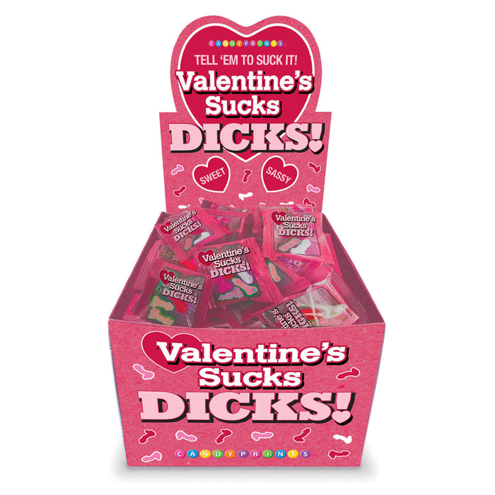 Valentines sucks dicks edible candy 100 mini packs in display case.