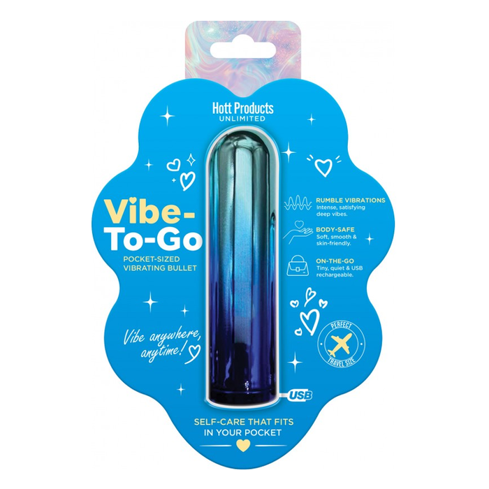 Blue vibe to go vibrating bullet in packaging