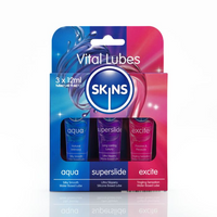 Vital lubes variety 3pk 12ml tubes featuring silky smooth, super slide, tingling sensation inside packaging 