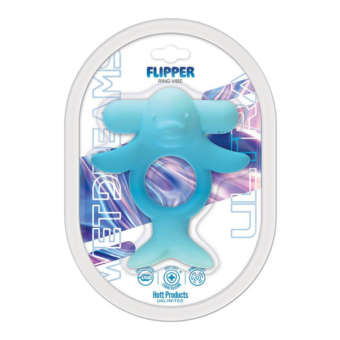 Blue ultra flipper vibrating cock ring in packaging