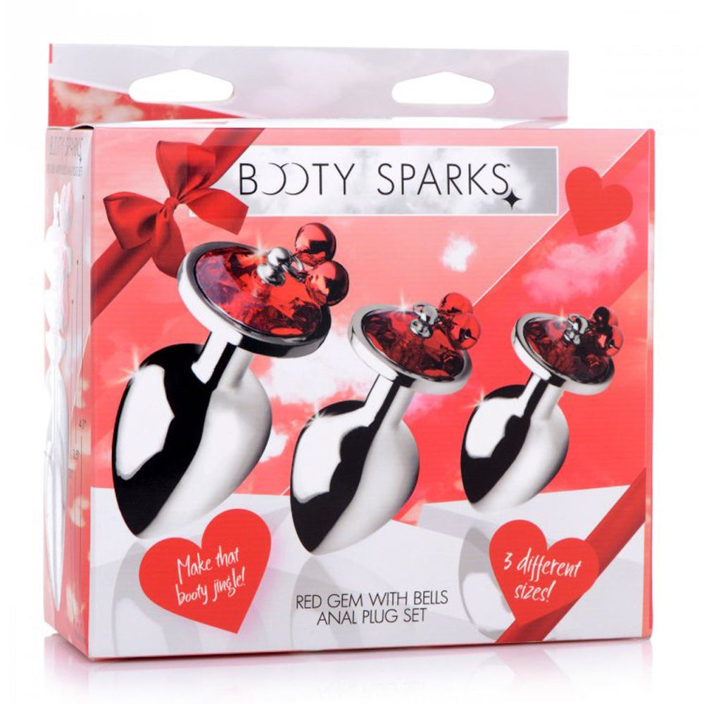 Red Gem with Bells Anal Plug Set