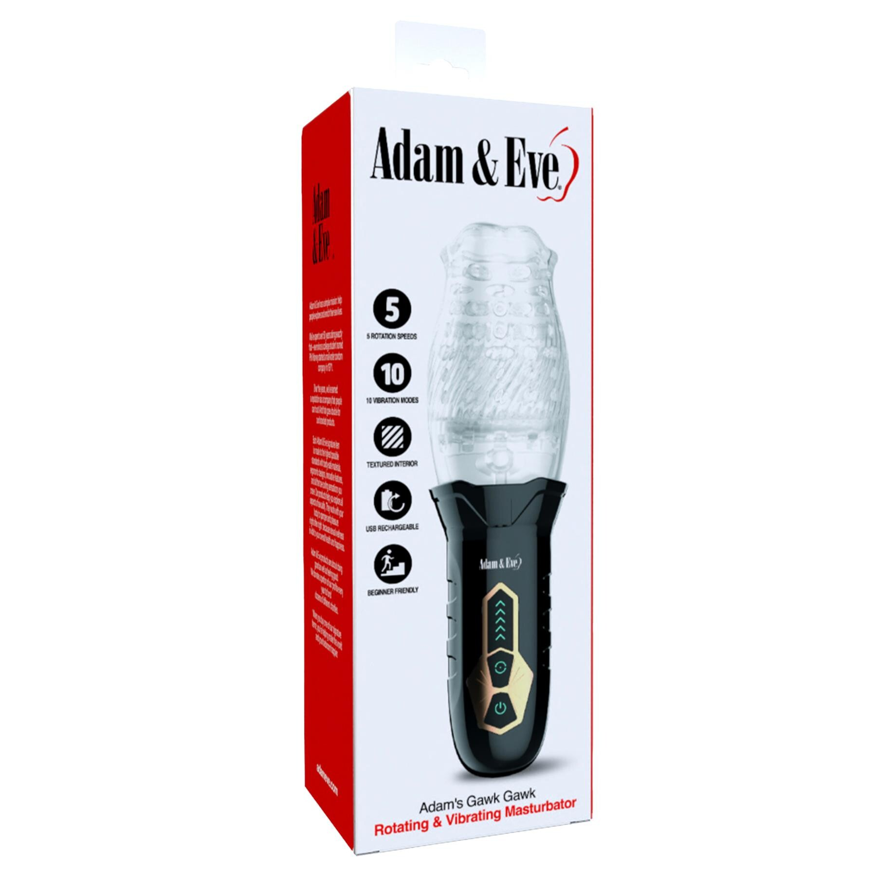 Box of Adam & Eve rotating and vibrating masturbator on a white background