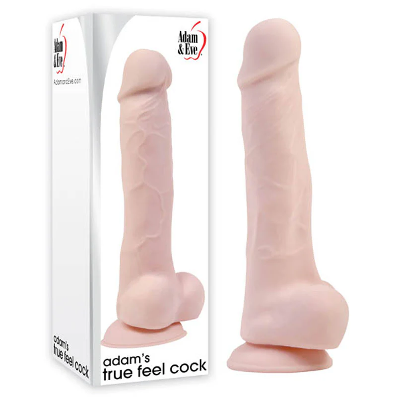 Pink 'Adam's True Feel Cock' product with packaging on a white background