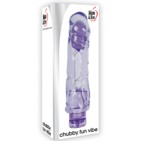 Clear and purple chubby fun vibe with packaging on a white background