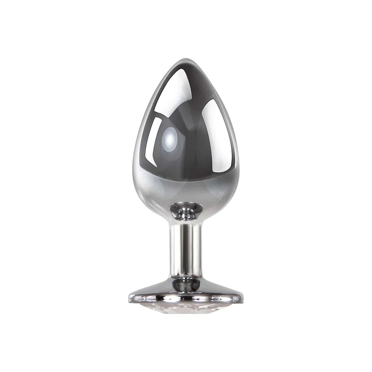 metal silver anal plug with clear gem on base