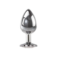 metal silver anal plug with clear gem on base