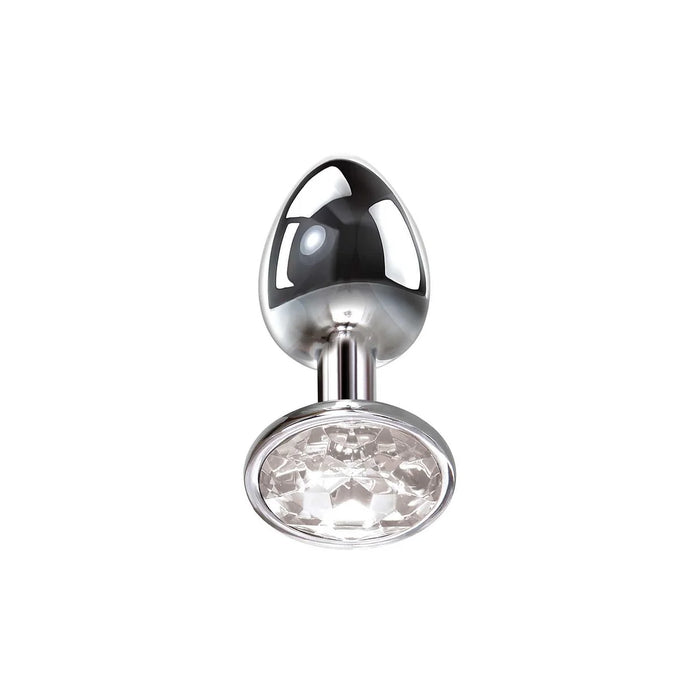 silver meal anal plug with clear gem on base