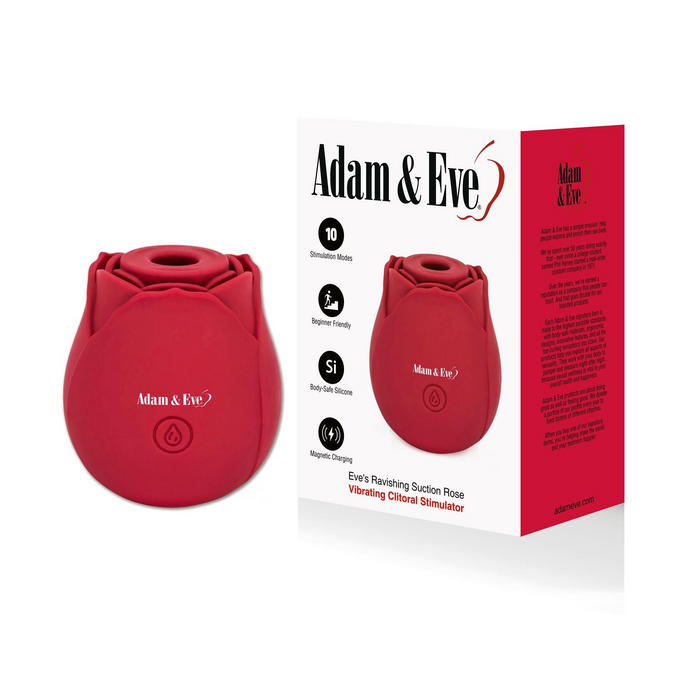 Red 'Adam & Eve' product with packaging on a white background
