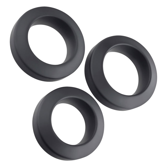 3 different sized black penis rings