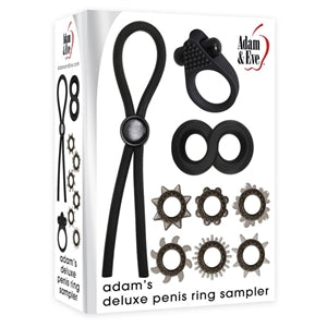 white box with pictures of black 6 jelly rings, lasso,  vibrating ring, and crazy 8 ring