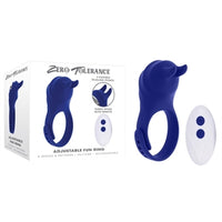 blue cock ring with horn like clitoral stimulator with remote control beside box display