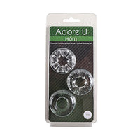 Pack of three clear hair ties in packaging with 'Adore U' branding on a white background