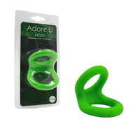 Green silicone ring with packaging labeled 'Adore U Hom' on a white background