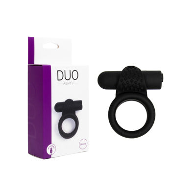 Black ring with packaging labeled 'DUO' on a white background