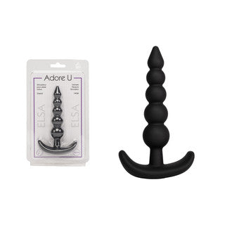 large anal plug with beads beside packaging