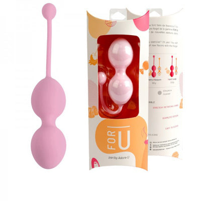 Pink silicone gumdrop kegel balls with packaging labeled 'FOR U' on a white background