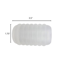 A translucent white ribbed cylindrical product shown on a plain white background with black dimension lines and text indicating 3.5 inches wide and 1.