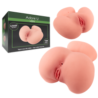 Two silicone female vagina & ass Masturbator forms with 'Adore U' packaging on a white background