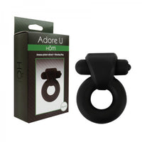 Black silicone ring with 'Adore U Hom' packaging on a white background