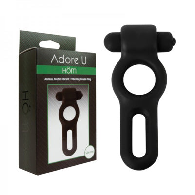 Black silicone ring with packaging labeled 'Adore U Hom' on a white background