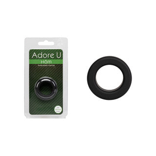 black silicone cock ring beside packaging