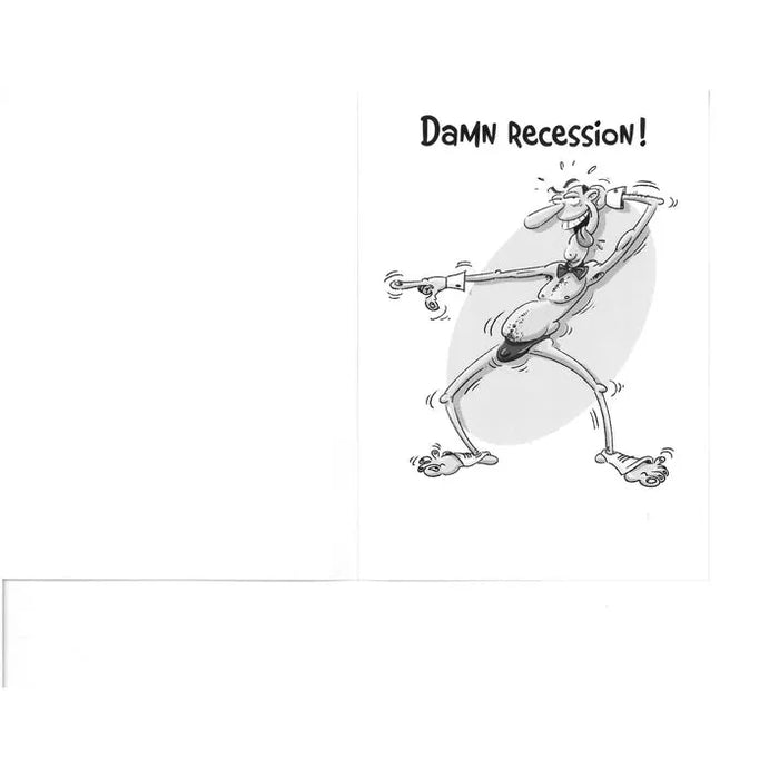 Cartoon character with a recession theme on a white background