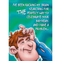 Cartoon character with text about celebrating a birthday