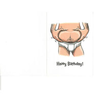 Cartoon of a man's chest with a heart shape belly and 'Happy Birthday!' text on a white background