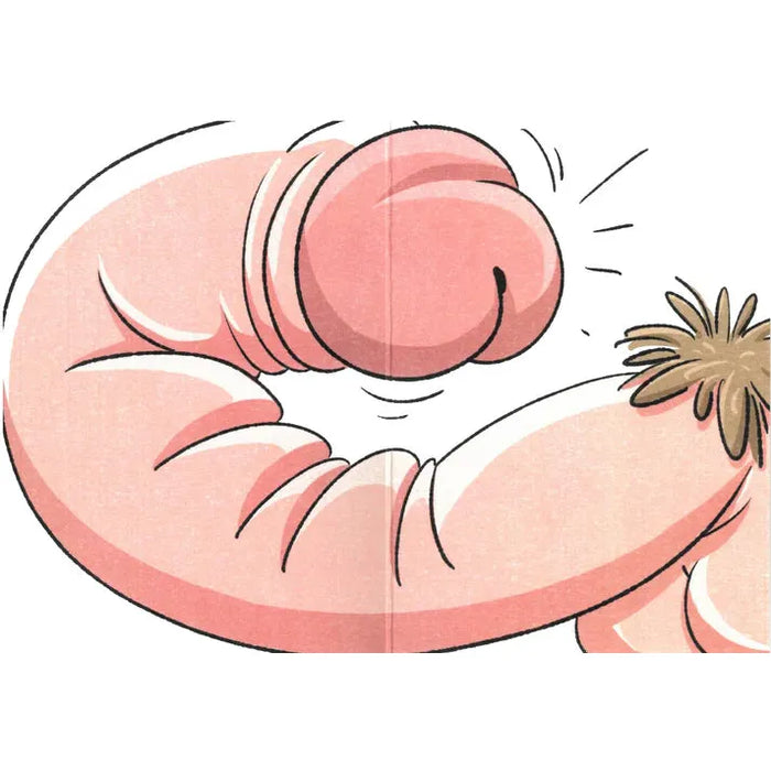Cartoon illustration of a curved penis on a white background