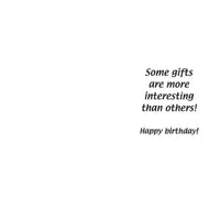 Text on a white background with a humorous birthday message.
