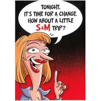 Cartoon character with a speech bubble containing suggestive text on a black background