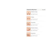 Social media interface showing 'People You May Know' with profile pictures of boobs and names on a white background.