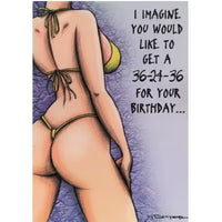 cartoon female in yellow bikini with text