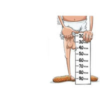 Cartoon of a person using a height chart with a humorous twist