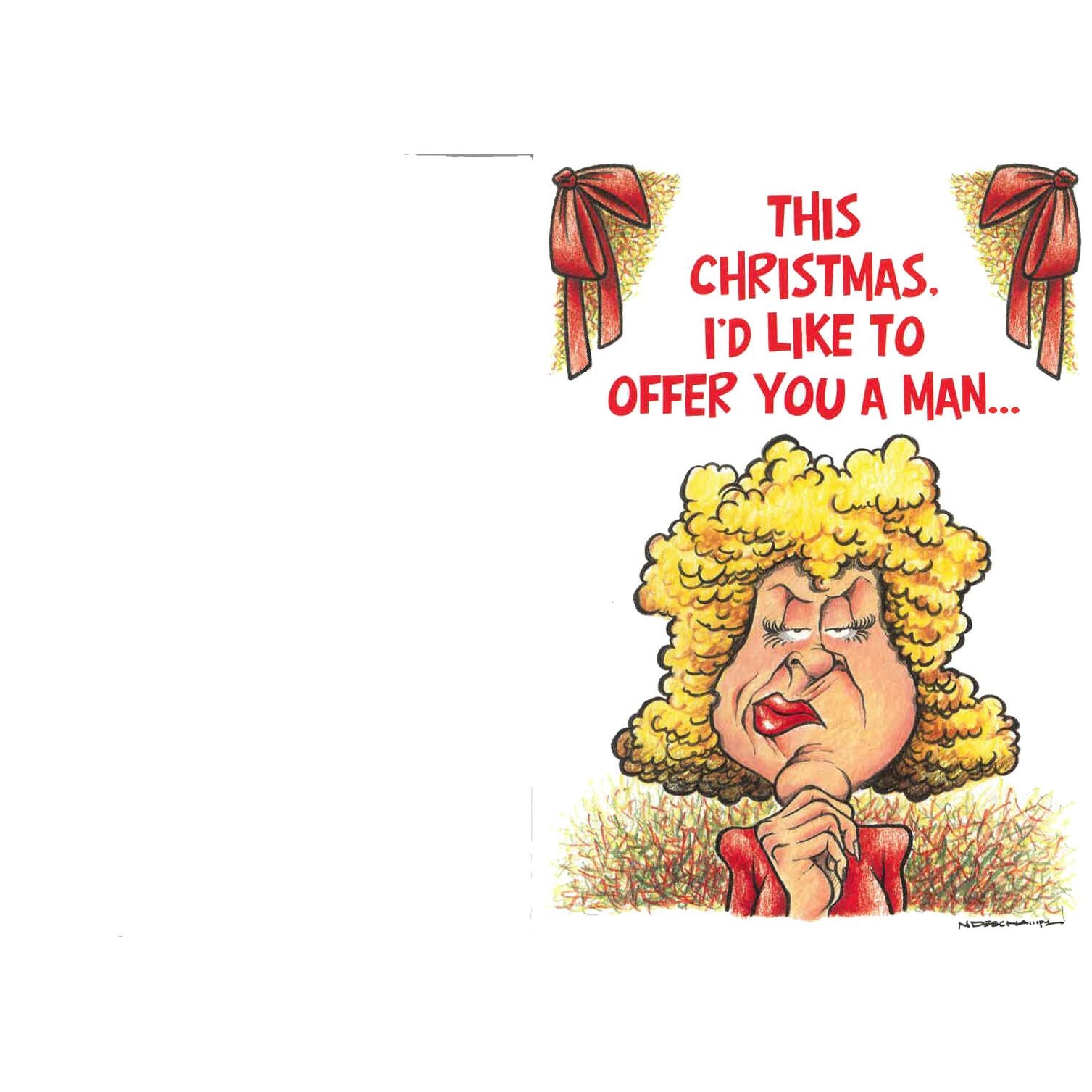 cartoon female with this christmas id like to offer you a man