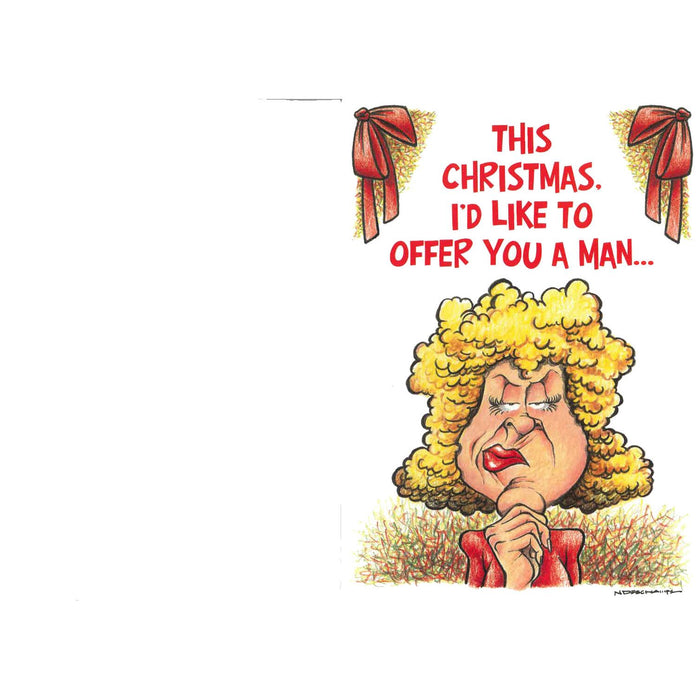 cartoon female with this christmas id like to offer you a man