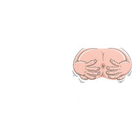 Cartoon illustration of a buttwith hands holding it on a white background
