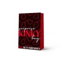 Product packaging with 'surprise KINKY bag' text and red design on a white background