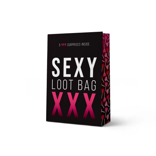 Box labeled 'Sexy Loot Bag XXX' with black and red design on a white background