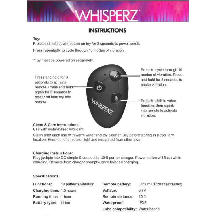 Whisperz Voice Activated Vibrating Prostate Plug by XR