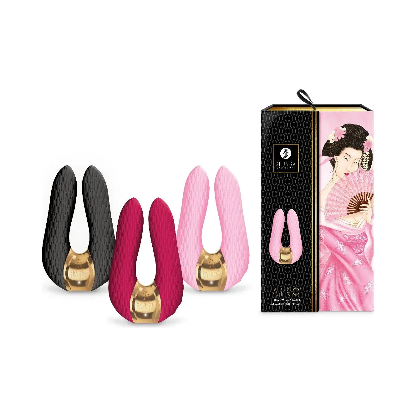 u shaped vibrator in pink black and fuchsia with box 