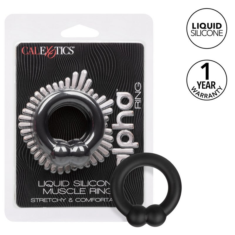 black silicone penis ring next to clear package